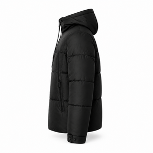 Blouson matelassé réfléchissant en toile épaisse avec capuche, poches longues zippées, poignets ajustables, doublure noire, larges bavettes, pour l'hiver et l'extérieur - Product Image 2