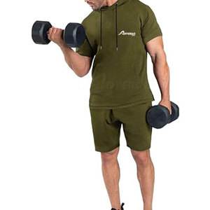 ชุดเซ็ตฮู้ดดี้แขนสั้นผ้าฝ้ายแท้ 100% แห้งเร็วสำหรับผู้ชาย ขายส่ง ดีไซน์ล่าสุด ชุดเซ็ตฮู้ดดี้และกางเกงขาสั้นสำหรับผู้ชาย ขายออนไลน์ - Product Image 4