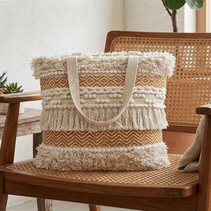 Bolsos Tote Boho Chic Blancos con Flecos Largos, Bolsos de Lujo Hechos a Mano con Patrón Chevron Minimalista, Bolsos de Compras Bohemios para Uso Diario de Mujer - Product Image 5