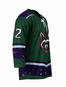 Custom Sublimation Forest <b>Green</b> Ice Hockey Jersey Vintage <b>Lace</b> Up Galaxy Space Raccoon Apparel Heavy Duty Team Match Tops - Product Image 5