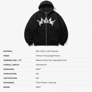Sweat à capuche zippé surdimensionné personnalisé avec impression foil, 100% coton épais, streetwear homme, graphique réfléchissant, vierge, OEM - Product Image 6
