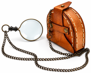 Lupa de Mano Portátil con Estuche de Cuero Vintage y Cadena Metálica Antigua para Coleccionistas, Biblioteca y Oficina - Product Image 2