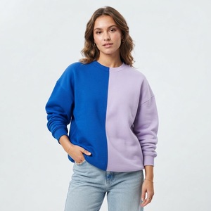 Sweat-shirt confortable et décontracté à col rond bicolore pour femme, idéal pour un confort quotidien toute la journée - Product Image 4