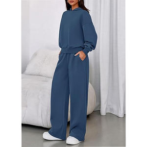 VIBE SEWN Oversized Two Piece Set Breathable Polyester/Cotton <b>Velour</b> Hooded Fleece <b>Tracksuits</b> Women Elastic Waist Autumn Custom - Product Image 2