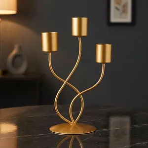 Elegant Gold Metal 3 Arm <b>Candle</b> Holder Stand Decorative Candelabra <b>Centerpiece</b> for Home Table Wedding Party Dining Room Decor - Product Image 6