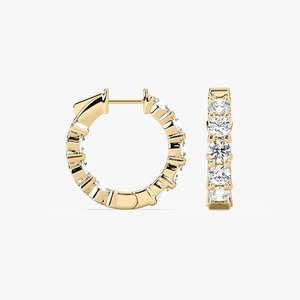 Pendientes de Aro Huggie con Diamantes Redondos Cultivados en Laboratorio 4CTW, Oro Amarillo de 14K para Mujer, 21mm, Certificado IGI, Modernos - Product Image 2