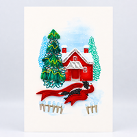Carte de Noël en quilling en gros, motif Cabane de Noël Cozy Winter Wonderland, impression numérique 3D personnalisée faite à la main sur papier