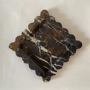 Plateau de service carré festonné en marbre noir et or, pierre naturelle, décoration de luxe pour la maison, revêtement mural de cuisine résistant au feu - Product Image 4