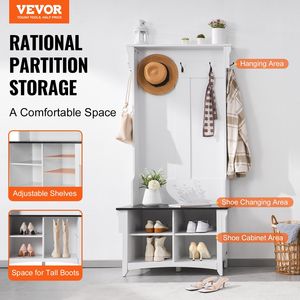 Porte-manteau d'entrée réglable de 32 po de large avec rangement pour chaussures et siège – Rangement et organisation pour la maison - Product Image 2