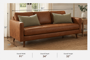 Midcentury Modern Genuine Leather Three Seat <b>Sofa</b> <b>With</b> Wooden Legs Tight Back Straight Arms Living Room Furniture Leather <b>Sofa</b> - Product Image 2