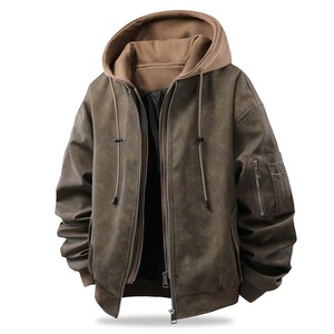 Combinaison de course de motocross authentique pour homme, veste à capuche en PU, manches longues, coupe-vent, tenue d'automne, noire - Product Image 6