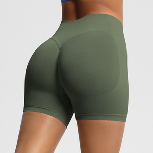 Shorts de sport personnalisés sans coutures avec taille haute côtelée, effet push-up, doux pour le yoga et l'entraînement - Product Image 3