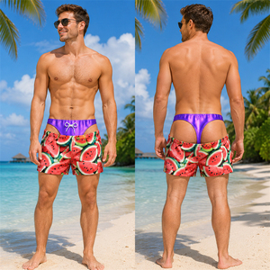 <b>Men's</b> Orange Swim <b>Trunks</b> for Waistband Quick Dry Anti-Bacterial Low Waist Drawstring Beach Shorts Casual Summer Wear - Product Image 3