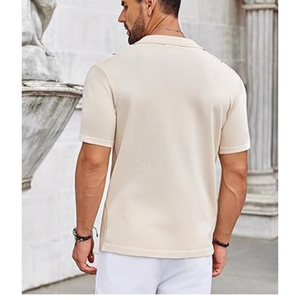 Camisas de Punto para Hombre, Casuales, de Manga Corta, con Botones, para Verano, Playa, Ajuste Elástico, con Cuello - Product Image 5