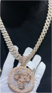 Colgante de Moissanita Hiphop con Incrustaciones de Diamantes, Chapado en Oro Rosa, Diseño 3D de Calavera de Doble Cara, Plata 925, Colgante de Moissanita Personalizado - Product Image 3