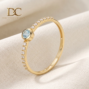 Bague de fiançailles pour femme en or jaune massif 10 carats, diamant de laboratoire taille brillant rond et diamant de laboratoire YAG Paraiba bleu, bijoux classiques - Product Image 1