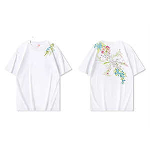 Floral Embroidery Streetwear Oversized T-Shirt for Men's Drop Shoulder <b>Half</b> Sleeves O-Neck Custom Branding Loose Fit Tee Shirts - Product Image 5