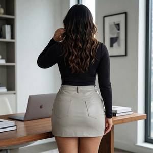 Jupe courte plissée en cuir pour femme, taille haute, respirante, écologique, style décontracté, unie - Product Image 2