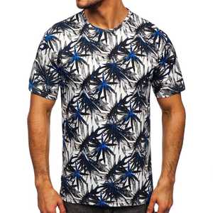Camiseta de Manga Corta con Cuello Redondo para Hombre, con Estampado de Palmeras Azules, Corte Regular, Informal, Transpirable, 100% Poliéster, Estampado Digital - Product Image 3