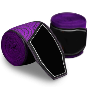 Bandes de boxe personnalisées violet-noires à prix de gros, en coton élastique, pour le soutien des poignets en arts martiaux - Product Image 1