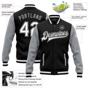 แจ็คเก็ตเบสบอลปักลายกันลมสำหรับผู้ชายไซส์ใหญ่ ขายดี คอตั้ง สไตล์ Letterman เสื้อโค้ทฤดูใบไม้ร่วง ขายส่งสำหรับวิทยาลัย - Product Image 1