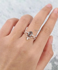 925 Sterling <b>Silver</b> Rose <b>Silver</b> Black Rutilated Quartz Engagement <b>Ring</b> <b>Set</b> Moissanite Diamond Vintage Bridal Women Wedding <b>Ring</b> - Product Image 3