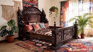 Cama Victoriana de Plataforma de Madera de Caoba Maciza Tallada a Mano, Color Marrón, Muebles para Dormitorio, Gran Oferta - Product Image 3