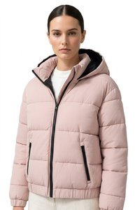 Veste matelassée rose à capuche, fermeture éclair, manches longues, couleur unie, imperméable, coupe-vent, chauffante, manteau d'hiver pour femmes - Product Image 3