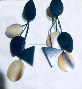 Princess Cut Real Horn and Epoxy Resin Drop <b>Earrings</b> Classic Flower Shape for Party and Traditional Dress for Fashion Walks - Product Image 1