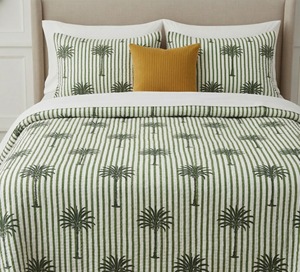 Green Palm Tree Print Cotton Kantha <b>Quilt</b>-Fluffy Organic Eco-Friendly Luxury Winter Hand-Stitched Hand Block Printed Hotel Use - Product Image 5
