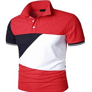 Men's Red Navy White Color Block Slim Fit Cotton Short Sleeve Polo Shirt Casual Geometric Design Knitted Fabric Turn-down Collar - Product Image 2