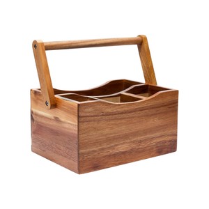 Rustic Wooden Flatware <b>Caddy</b> with Handle Multi Compartment Cutlery Spoon Fork Napkin Holder For Picnic Outdoor Wholesale - Product Image 1