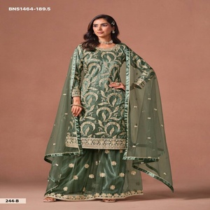 Collection Premium : Ensemble tailleur-pantalon palazzo long et droit, semi-couture, avec broderie dorée lourde et travail de précision, pour femme, exportateur de mode - Product Image 1