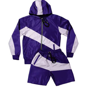 Custom <b>Men</b> Windbreaker <b>Jacket</b> Shorts Set Green <b>White</b> Color Block Hooded Tracksuit Breathable Polyester OEM Wholesale - Product Image 3