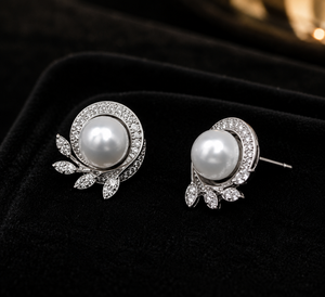 Boucles d'oreilles créoles de luxe en fausses perles, design boule de quartz, élégantes, plaquées or blanc, bijoux de mode vintage pour soirée, cadeau pour femme - Product Image 2