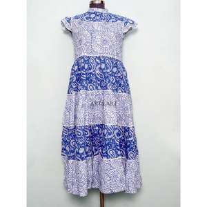 Summer Maxi Dress Short Sleeves Multi Color Cotton Belt Modest Vibe with belt Neck Tie-Front Drift Digital Printed Sweet Natural - Product Image 1