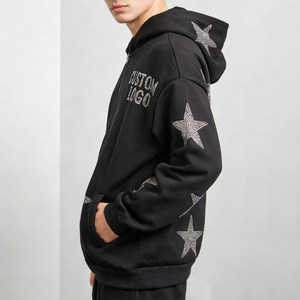 Men's Trendy <b>Black</b> Rhinestone Pattern Custom Logo Pullover Soft Fabric Eco-Friendly <b>Fleece</b> Winter Streetwear Hoodies - Product Image 4