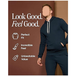 Mens Winter Track Suits Breathable Lightweight Pullover Zip Hoodie Joggers Solid Classic Fit 2 Piece Comfortable Casual - Product Image 4