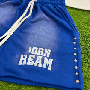 2025 Wholesale High Quality Screen Printed Custom <b>Men's</b> Vintage Washed Acid Wash Sweat <b>Shorts</b> <b>T</b> <b>Shirts</b> <b>and</b> <b>Shorts</b> Set for <b>Men</b> - Product Image 6