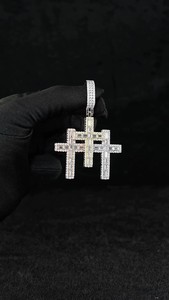 Colgante de Cruz Doble de Moissanita Personalizado, Plata de Ley 925, Chapado en Oro, Joyería Fina, Colgantes y Dijes, Joyería Hip Hop - Product Image 3