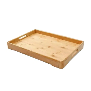 Plateau de service rond en bois avec poignées métalliques, design minimaliste, plateau de service en bois massif durable, fabrication artisanale, design minimaliste - Product Image 2