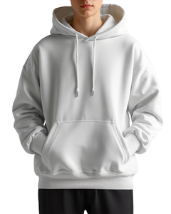 Sweat-shirt à capuche unisexe surdimensionné en coton gris uni, tissu molletonné français, pull décontracté avec poche avant, vêtement d'automne - Product Image 3