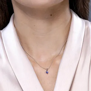 New Arrival Heart Shape <b>Pendant</b> Romantic Gift For Woman 14K <b>Gold</b> Natural Tanzanite Ribbon Design <b>Pendant</b> With Diamond Necklace - Product Image 2