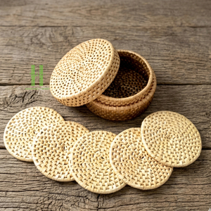 Top Selling Handmade Bohemian Rattan 10mm Natural Woven Eco-Friendly <b>Heat</b> Resistant Drink <b>Coaster</b> Set Cup Mat Home Kitchen Table - Product Image 6