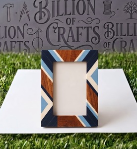Modern Wooden <b>Photo</b> <b>Frame</b> Rectangle Vertical Handmade Tabletop Display <b>Frame</b> Blue White <b>Wood</b> Pattern - Product Image 1