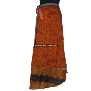 Indian Vintage 2 Layer Magic Hippie Sari Silk <b>Wrap</b> <b>Skirts</b> for Beach Wear 2 Layer Reversible Magic Silk Saris <b>Wrap</b> Long <b>Skirt</b> - Product Image 5
