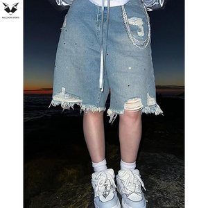 Shorts en jean droits pour hommes, style streetwear décontracté, longueur genou, respirant, écologique, coupe ample, logo personnalisé, été décontracté - Product Image 3