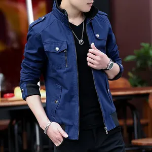 2024 printemps automne nouveaux hommes mode coréenne col montant épais Denim Cargo pantalon pur coton kaki veste - Product Image 1