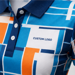 Custom Blue <b>Orange</b> White Mosaic Grid Womens <b>Polo</b> Shirt Quick Dry Breathable Short Sleeve Golf Team Uniform WPS-0771 - Product Image 6