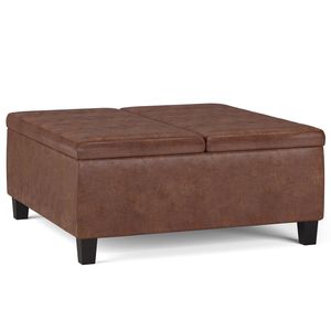 โต๊ะกาแฟสีน้ำตาลแบบมีที่เก็บของ Ellis Distressed Saddle Brown พร้อมเก้าอี้ออตโตมัน - Product Image 1